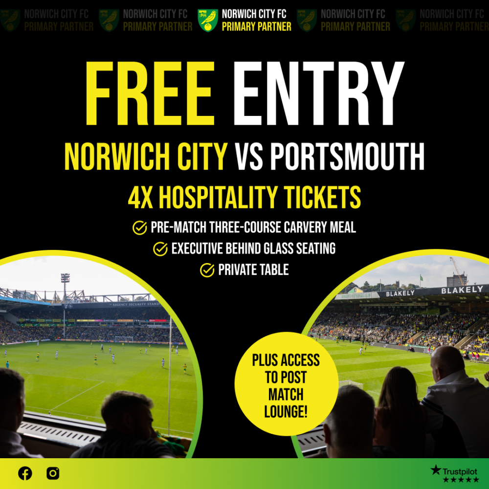 2 DIFFERENT WINNERS - TO WIN 4 X HOSPITALITY TICKETS FOR NORWICH CITY FC!