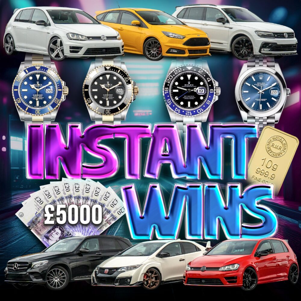 INSTANT WINS - CARS, ROLEX WATCHES, CASH, GOLD & TECH + £2,500 END PRIZE!