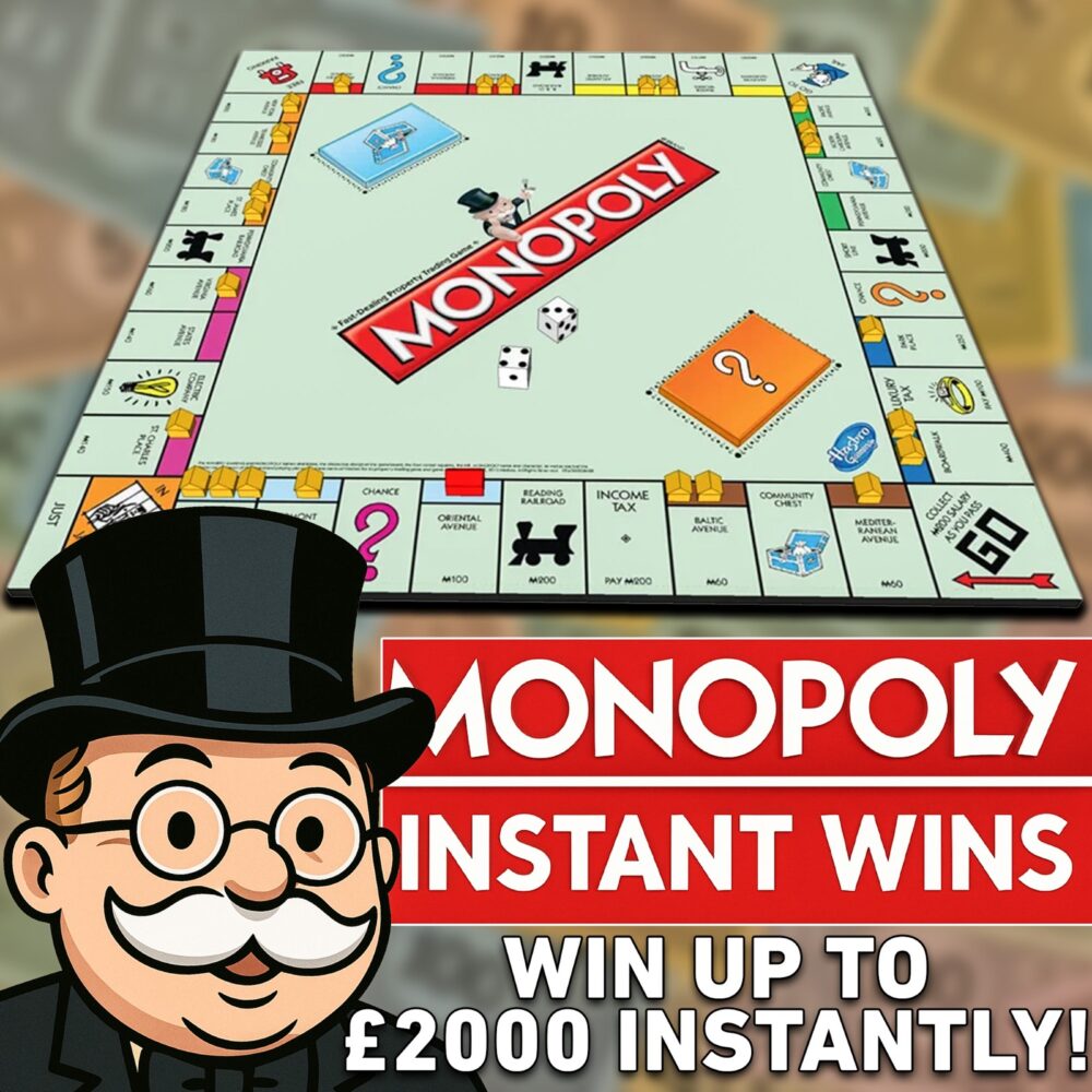 MONOPOLY CASH INSTANTS-WIN UP TO £2,000 INSTANTLY+£1,000 END PRIZE#1